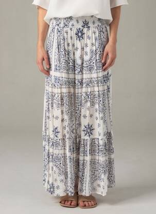 Jupe longue coupe évasée blanc LARAETHNICS femme
