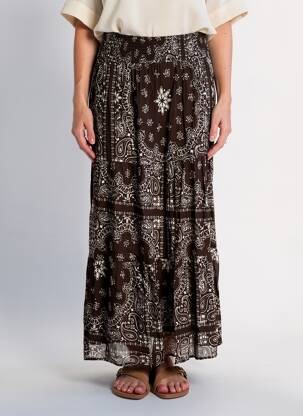 Jupe longue coupe évasée marron LARAETHNICS femme