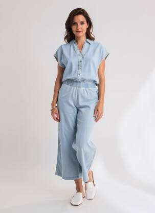 Combi-pantalon col chemisier manches courtes bleu STREET ONE femme