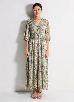 Robe longue manches longues manches longues beige MAISON HOTEL femme