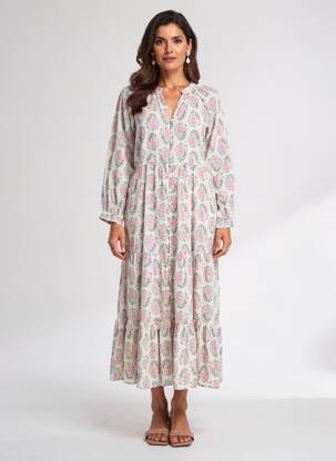 Robe longue manches longues manches longues beige MAISON HOTEL femme
