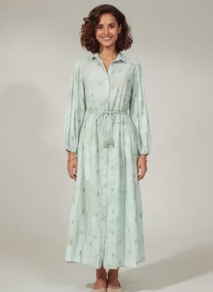Robe longue manches longues manches longues vert MAISON HOTEL femme