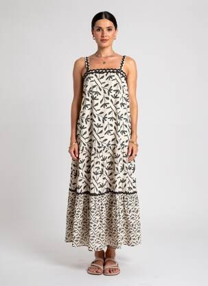 Robe longue imprimé fantaisie sans manche noir NEKANE femme