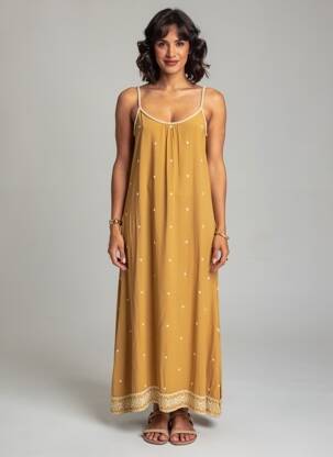 Robe longue coupe fluide fines bretelles jaune SURKANA femme