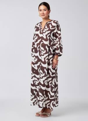 Robe longue imprimé fantaisie manches longues marron STREET ONE femme