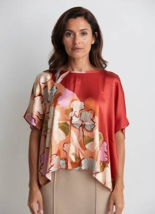 Blouse imprimé fleurs manches courtes marron SURKANA femme