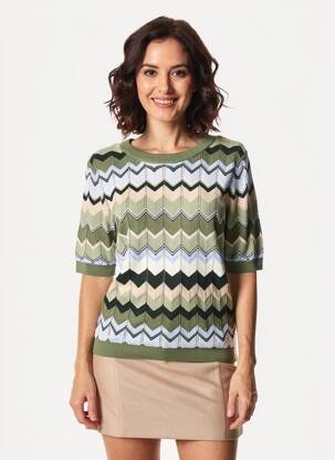 Pull resserrée sur le bas manches courtes vert STREET ONE femme