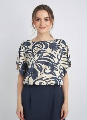 Blouse imprimé fantaisie manches courtes bleu GEISHA femme