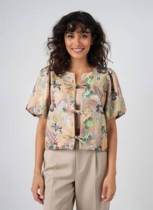 Veste casual col rond beige GEISHA femme