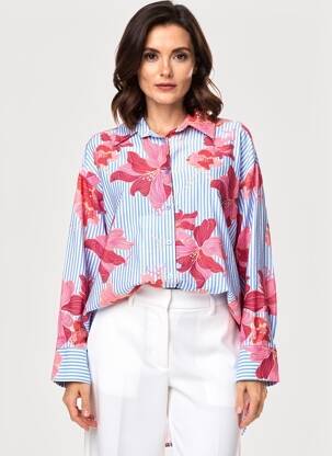 Chemisier imprimé fleurs manches longues bleu GEISHA femme