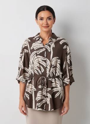 Tunique manches longues col chemisier marron GEISHA femme