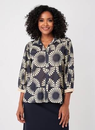 Chemisier imprimé fantaisie manches 3/4 bleu GEISHA femme