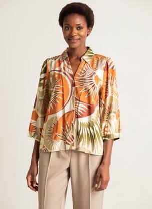 Blouse imprimé fantaisie manches 3/4 orange GEISHA femme