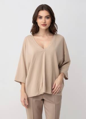 Top coupe fluide manches 3/4 beige IMPERIAL femme