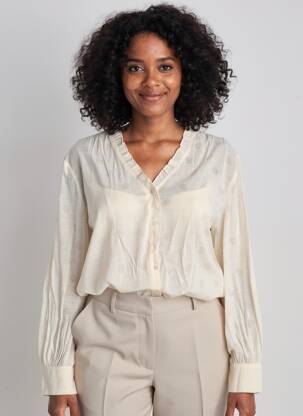 Chemisier imprimé fantaisie manches longues beige SURKANA femme
