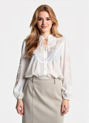 Blouse légère et transparente manches longues blanc GEISHA femme