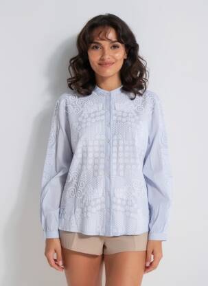 Chemisier manches longues manches longues bleu MAISON HOTEL femme