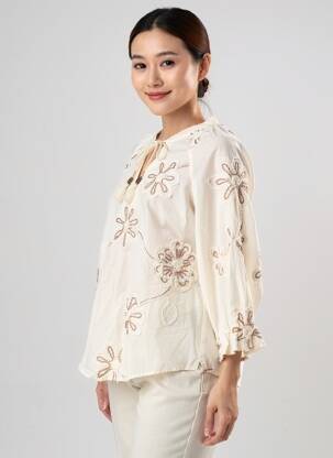 Blouse col rond manches 3/4 beige GEISHA femme