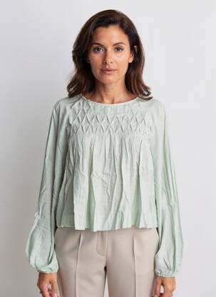 Blouse col rond manches longues vert NEKANE femme
