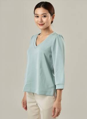 Top col v manches 3/4 bleu STREET ONE femme