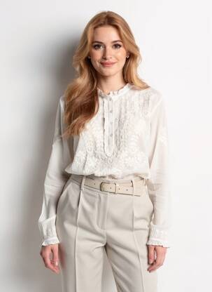 Blouse col rond manches longues blanc MAISON HOTEL femme