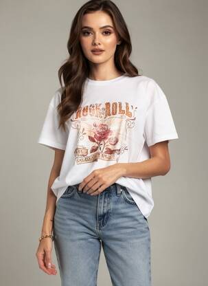 T-shirt sérigraphie floquée manches courtes blanc PLEASE femme