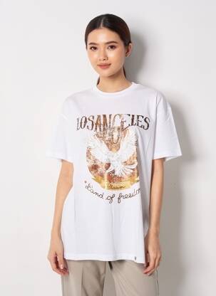 T-shirt sérigraphie floquée manches courtes blanc PLEASE femme