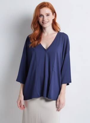 Top coupe fluide manches 3/4 bleu IMPERIAL femme