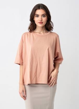T-shirt col rond manches courtes rose PLEASE femme