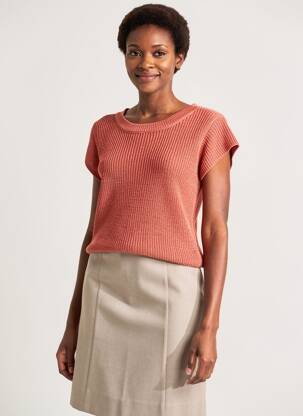 Pull coupe cintrée manches courtes rouge GEISHA femme