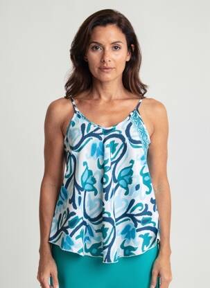 Top imprimé fantaisie fines bretelles bleu LARAETHNICS femme