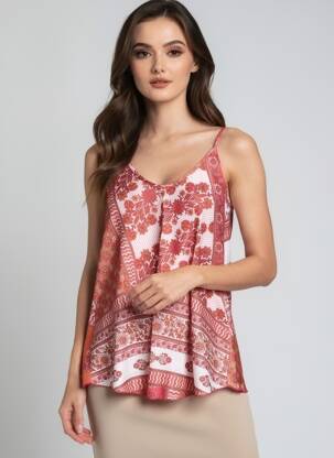 Top imprimé fantaisie fines bretelles rouge LARAETHNICS femme