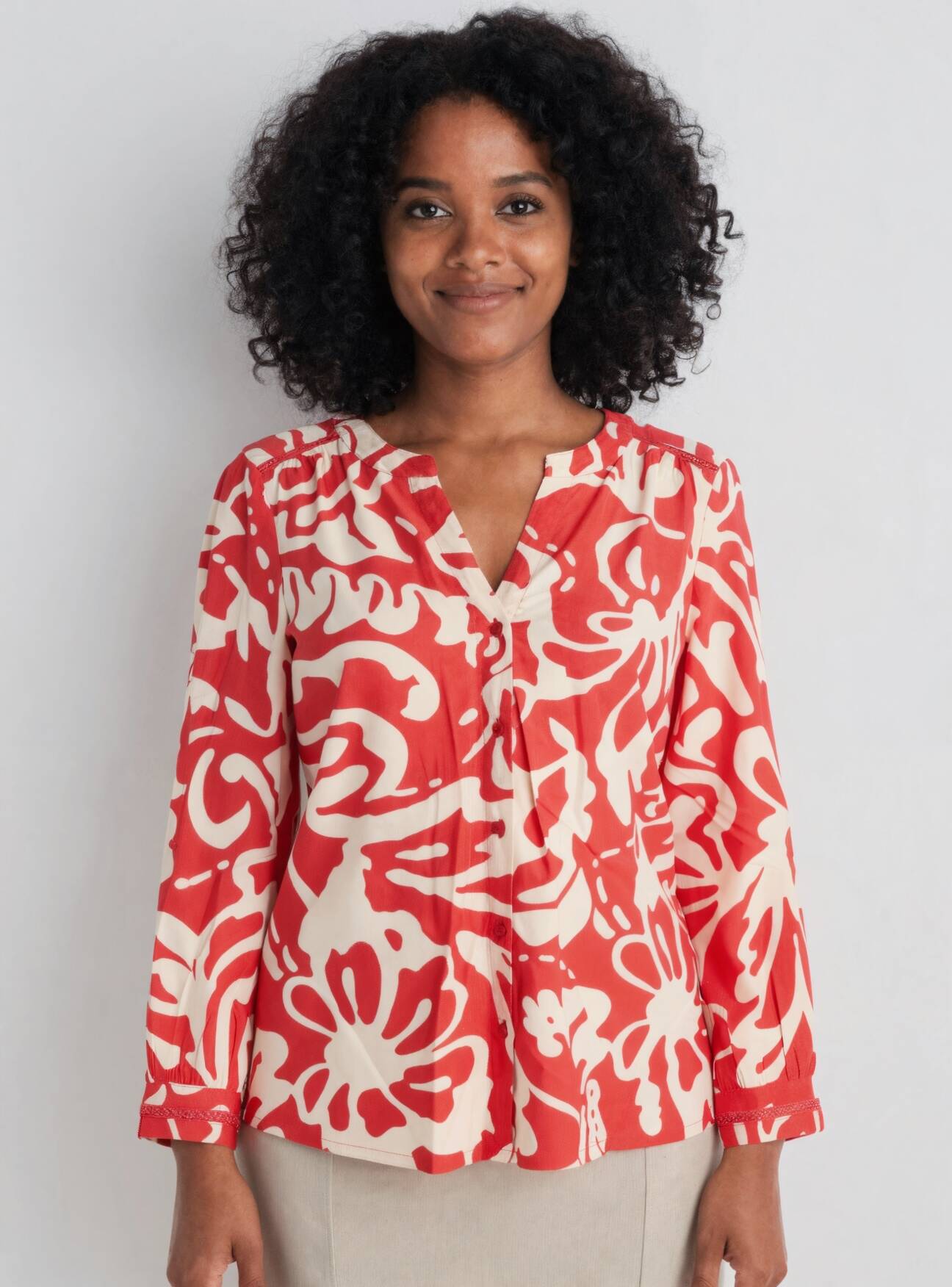 Chemisier Imprimé Fleurs Rouge Emilie.k Femme - 2873388-rouge0 | Modz