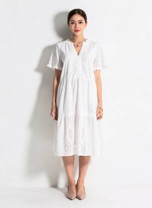 Robe mi-longue manches courtes manches courtes blanc STREET ONE femme