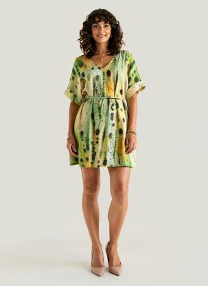 Robe courte coupe fluide manches courtes vert SURKANA femme