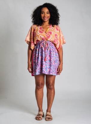 Robe courte coupe fluide manches courtes rose LARAETHNICS femme