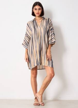 Robe courte coupe fluide manches 3/4 marron PLEASE femme
