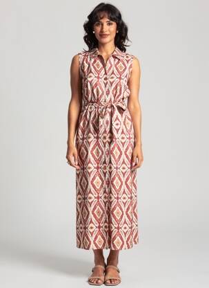 Robe longue imprimé fantaisie sans manche rouge GEISHA femme