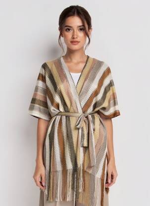 Veste kimono col v marron LARAETHNICS femme