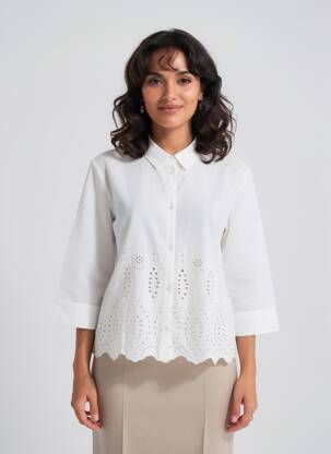Chemisier tissage popeline manches 3/4 blanc STREET ONE femme
