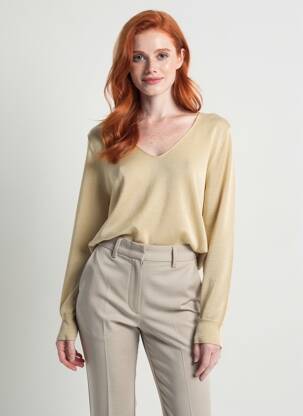 Pull col v manches longues or PLEASE femme
