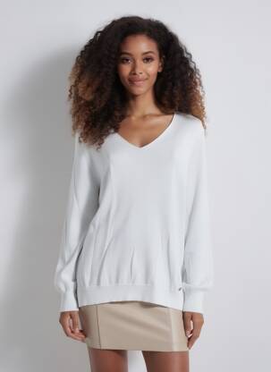 Pull col v manches longues argent PLEASE femme