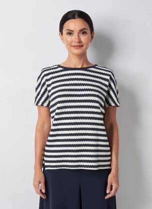 Pull maille souple et aérée manches courtes bleu STREET ONE femme