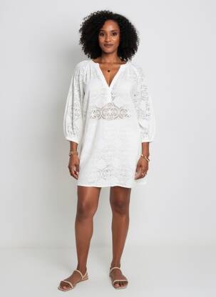 Robe courte coupe fluide manches longues blanc LARAETHNICS femme