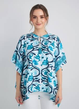 Tunique manches courtes coupe fluide bleu LARAETHNICS femme