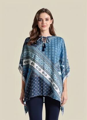 Tunique manches courtes coupe fluide bleu LARAETHNICS femme