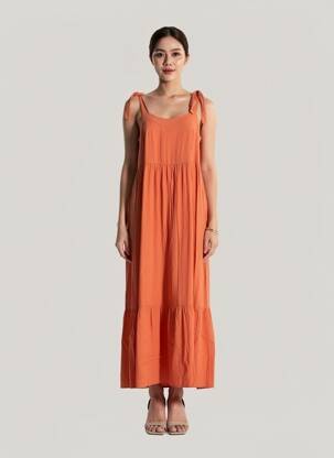 Robe longue coupe fluide fines bretelles orange LOLA ESPELETA femme