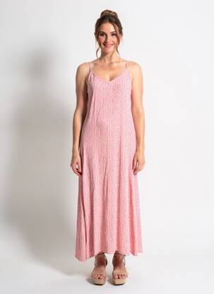 Robe longue imprimé fantaisie fines bretelles rose CREAM femme