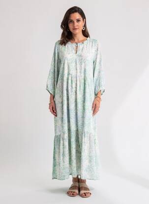 Robe longue imprimé fantaisie manches 3/4 vert CREAM femme