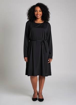 Robe mi-longue manches longues manches longues noir LOSAN femme